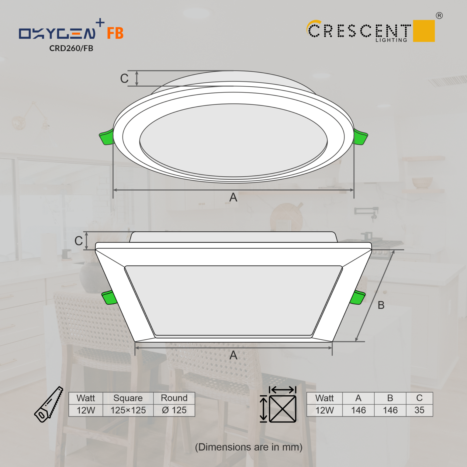 Fb Light CRD 260/FB - OXYGEN+FB - Backlit Polycarbonate Panel Light - Crescent ...